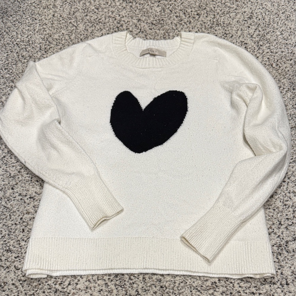 LOFT Cream Sweater with Black Heart Accent